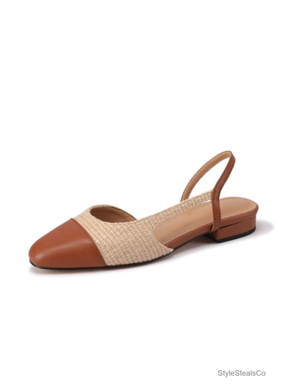Raffia Slingback Flats Closed Toe Two Tone Low Heel Work Office Shoes